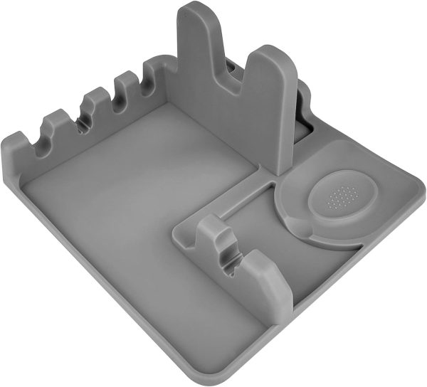 Silicone cutlery rack with drip pad; Stove surface spoon holder; Pot lid rack; Silicone spoon holder; Rest of utensils; Kitchen spoons rest; Kitchen spoon holder (Elegant Grey）…