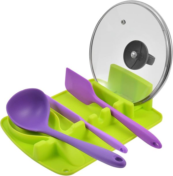 Cooking Utensil Rest Kitchen Utensils Holder Two-in-one Silicone Spoon Pad Multi-Function Spoon Holder Spoon Rack Kitchen Storage Spatula Spoon Rack Small Tool Storage Rack (Color : Red) (Color : Gre