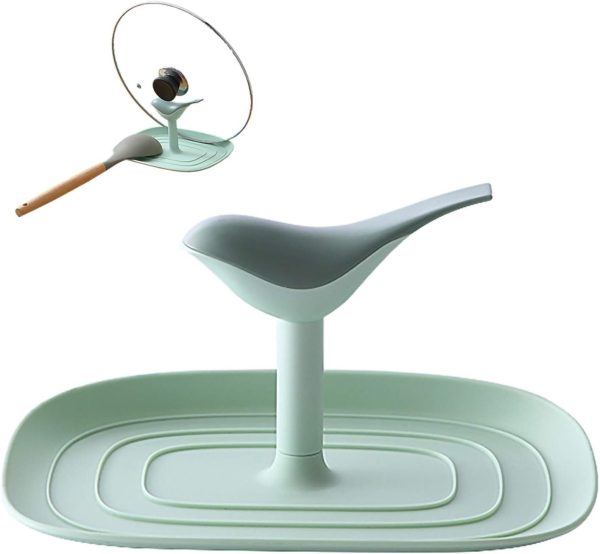 Spoon Rest & Pot Lid Holder, Stove Top Birds Shape Kitchen Utensil with Drip Pad for Multiple Utensils Multifunctional Storage Rack Eco-friendly, Stand for Spoons Lids Spatula Tongs(green)