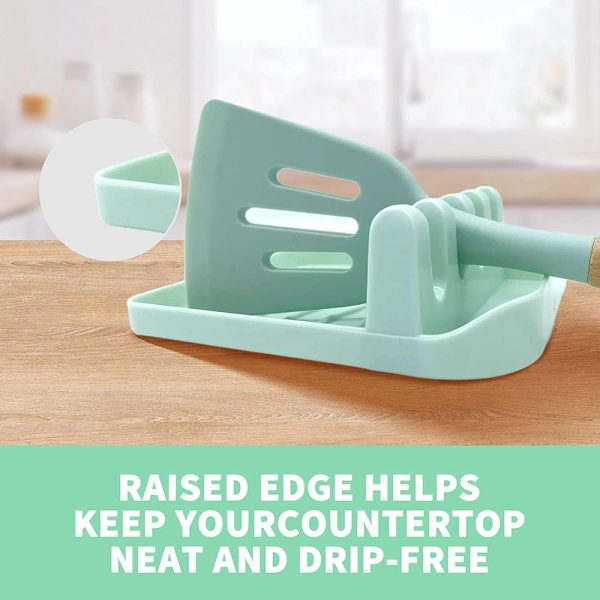 2 Pack Multiple Utensil Spoon Rest with Drip Pad Non-Slip Heat Resistant Kitchen and Grill Spoon Holder for Spatula, Ladle, Tongs, Kitchen Gadgets, and Cooking Accessories (Light Green) - Image 2