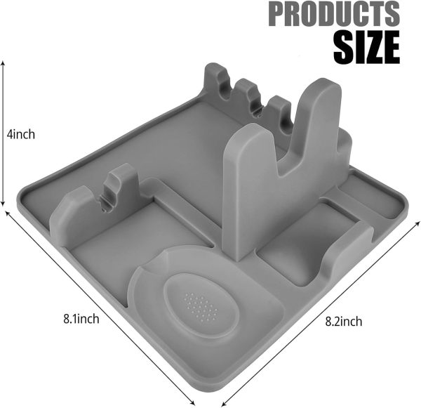 Silicone cutlery rack with drip pad; Stove surface spoon holder; Pot lid rack; Silicone spoon holder; Rest of utensils; Kitchen spoons rest; Kitchen spoon holder (Elegant Grey）… - Image 2