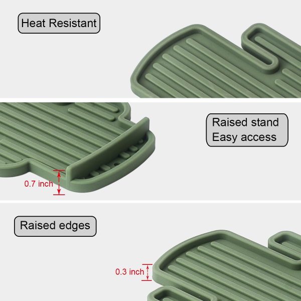 Kitchen Silicone Spoons Rest for Stove Top - BPA-Free, Heat-Resistant Cactus Spoon Holder for Countertop Gadgets & Kitchen Utensils Rest (1, Drak Green)