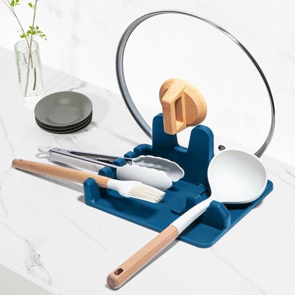 Silicone Utensil Rest and Pot lid holder with Drip Pad for Multiple Utensils,Dishwasher Safe,Heat-Resistant,BPA-Free Spoon Rest for Stove Top,Kitchen Utensil Holder for Ladle