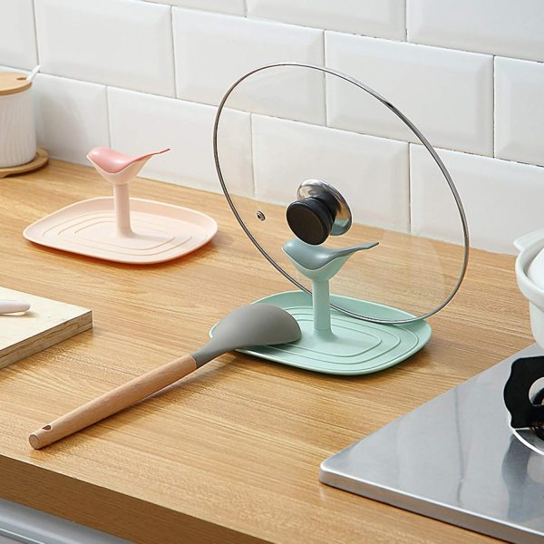 Spoon Rest & Pot Lid Holder, Stove Top Birds Shape Kitchen Utensil with Drip Pad for Multiple Utensils Multifunctional Storage Rack Eco-friendly, Stand for Spoons Lids Spatula Tongs(green) - Image 2