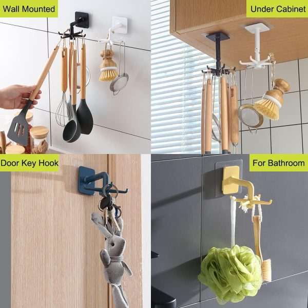 Kitchen Utensil Hanger with 6 Hooks, 2 Pack Under Cabinet Utensil Holder 360° Rotatable Kitchen Hooks Utensil Rack Space Saving No Drilling Nail Free Kitchen Utensil Organizer for Wall, Black - Image 2