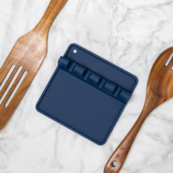 Silicone Spoon Rest, Navy Countertop Utensil Holder, 5.5" - Image 2