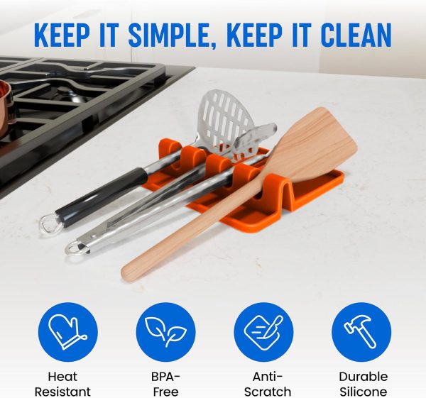 Silicone Spoon Rest for Stove Top with Drip Pad (Two Pack) - Heat Resistant BPA Free Utensil Rest & Spoon Holder for Kitchen Counter - Grill Utensil Holder - Spatula Holder, Tongs, Ladle - Image 2